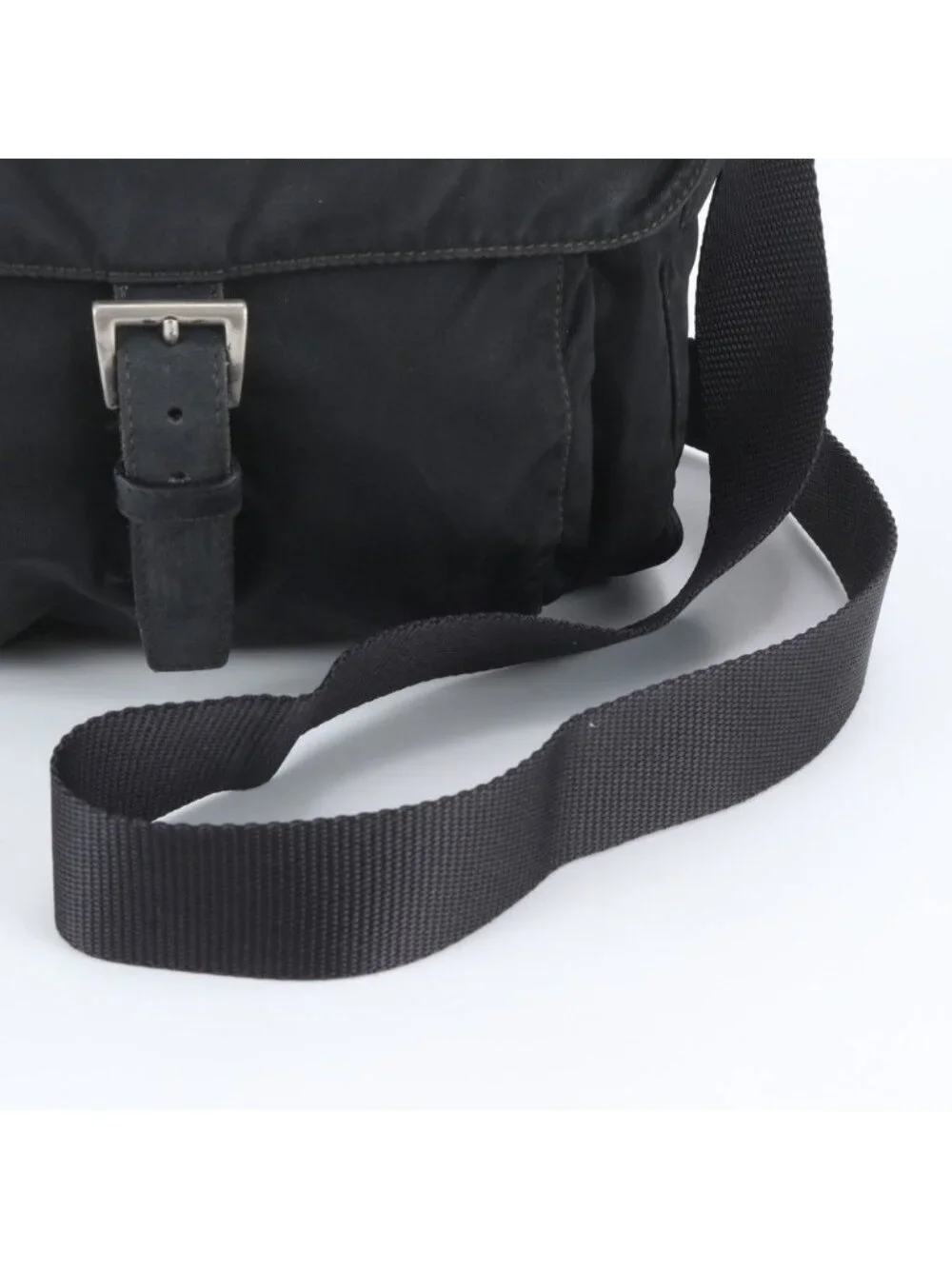 Prada Tessuto Nylon Triangle Logo Leather Shoulder Bag Crossbody Messenger